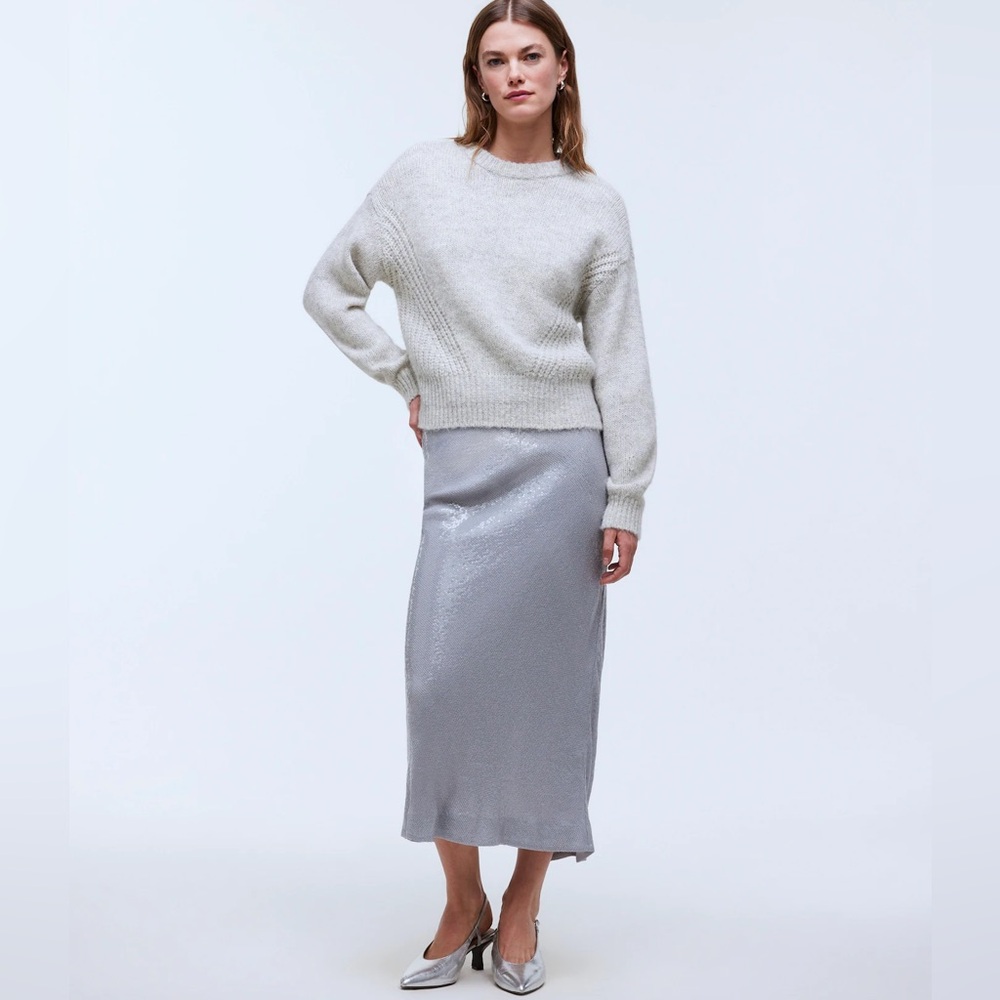 Madewell Silver Sequin midi long skirt color Solstice